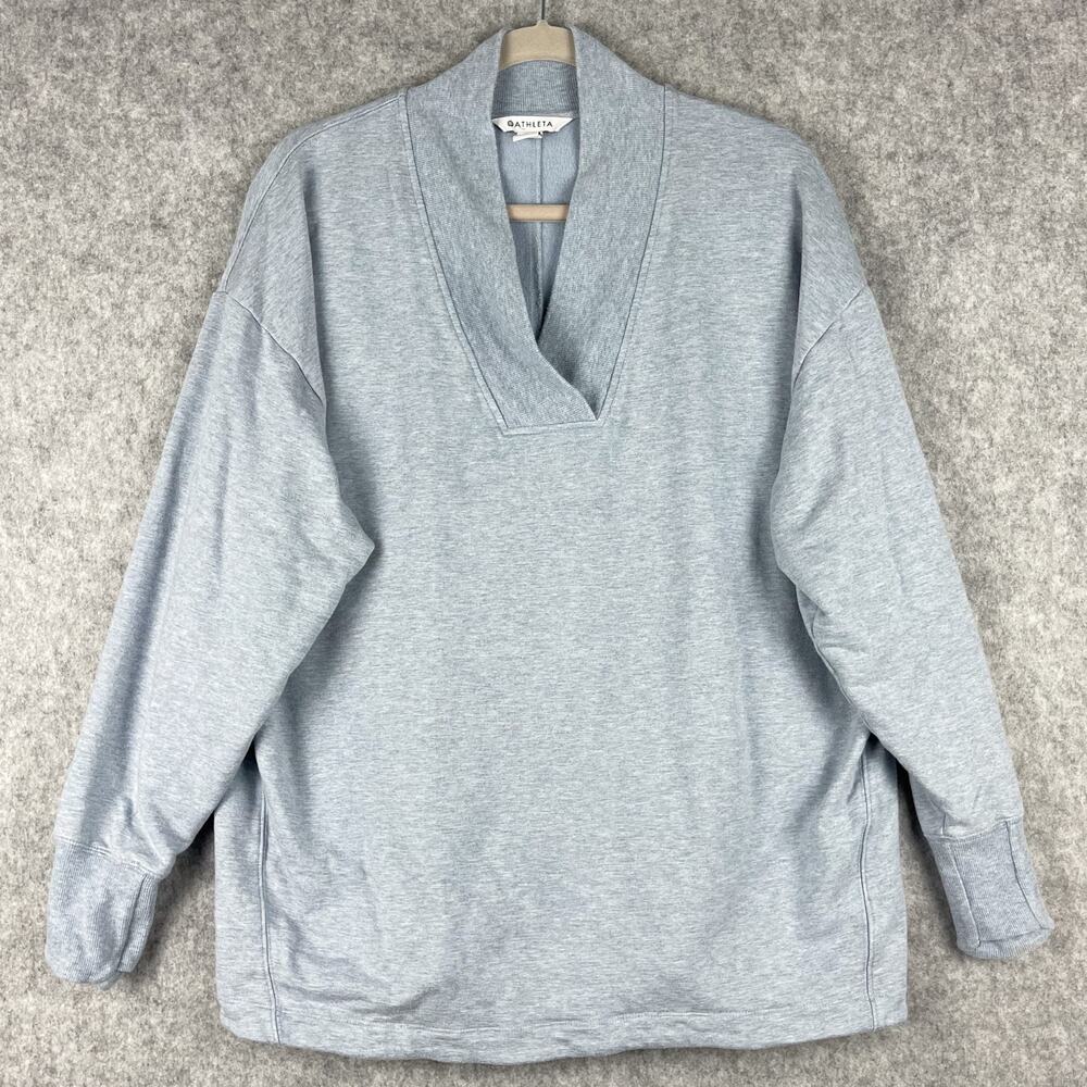 Athleta Clarity Sweatshirt Pullover Womens 1X Blue V Neck Thumbhole Gym Stretch